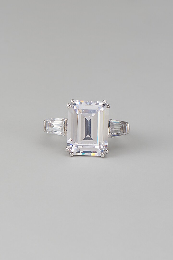 White Finish Swarovski Zircon Ring In Sterling Silver by Diosa Paris Jewellery at Pernia's Pop Up Shop