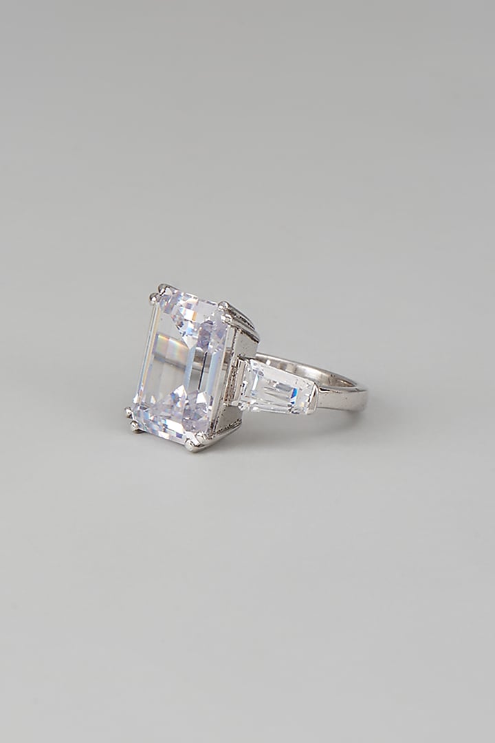 White Finish Swarovski Zircon Ring In Sterling Silver by Diosa Paris Jewellery at Pernia's Pop Up Shop