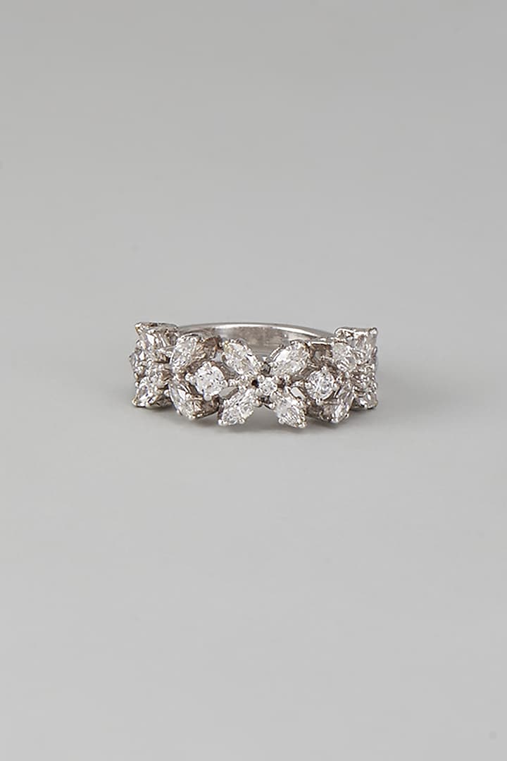 White Finish Swarovski Zircon Ring In Sterling Silver by Diosa Paris Jewellery at Pernia's Pop Up Shop