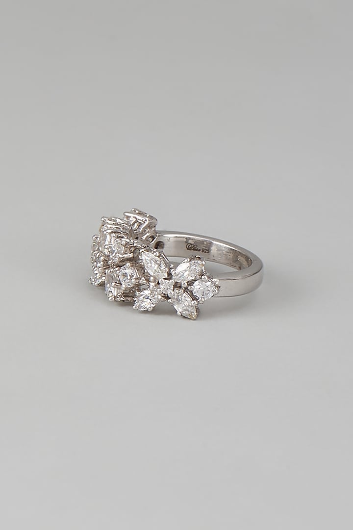 White Finish Swarovski Zircon Ring In Sterling Silver by Diosa Paris Jewellery at Pernia's Pop Up Shop