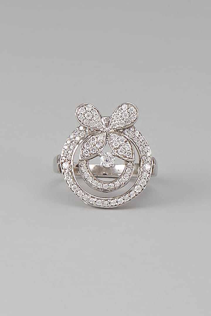 White Finish Swarovski Zircon Ring In Sterling Silver by Diosa Paris Jewellery at Pernia's Pop Up Shop