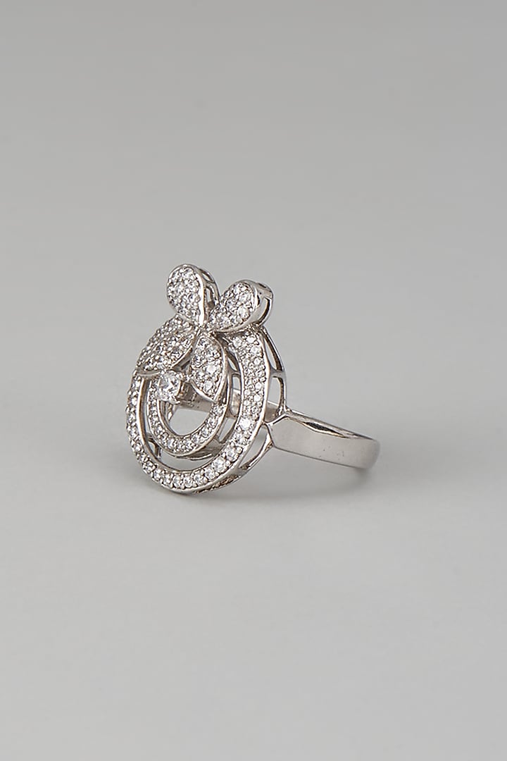 White Finish Swarovski Zircon Ring In Sterling Silver by Diosa Paris Jewellery at Pernia's Pop Up Shop