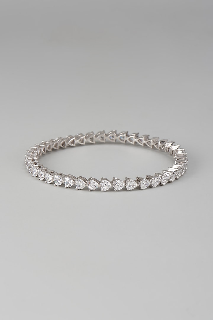 White Rhodium Finish Swarovski Zircon Bangle In Sterling Silver by Diosa Paris Jewellery at Pernia's Pop Up Shop