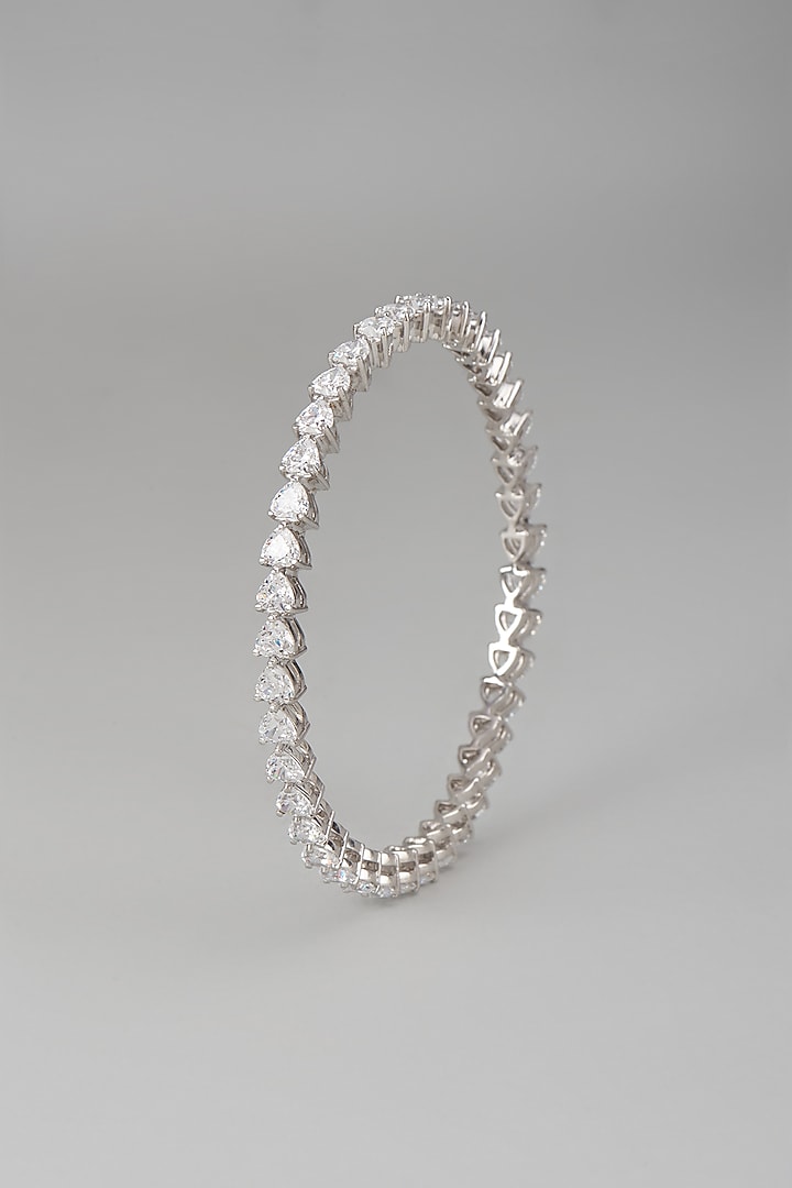 White Rhodium Finish Swarovski Zircon Bangle In Sterling Silver by Diosa Paris Jewellery at Pernia's Pop Up Shop