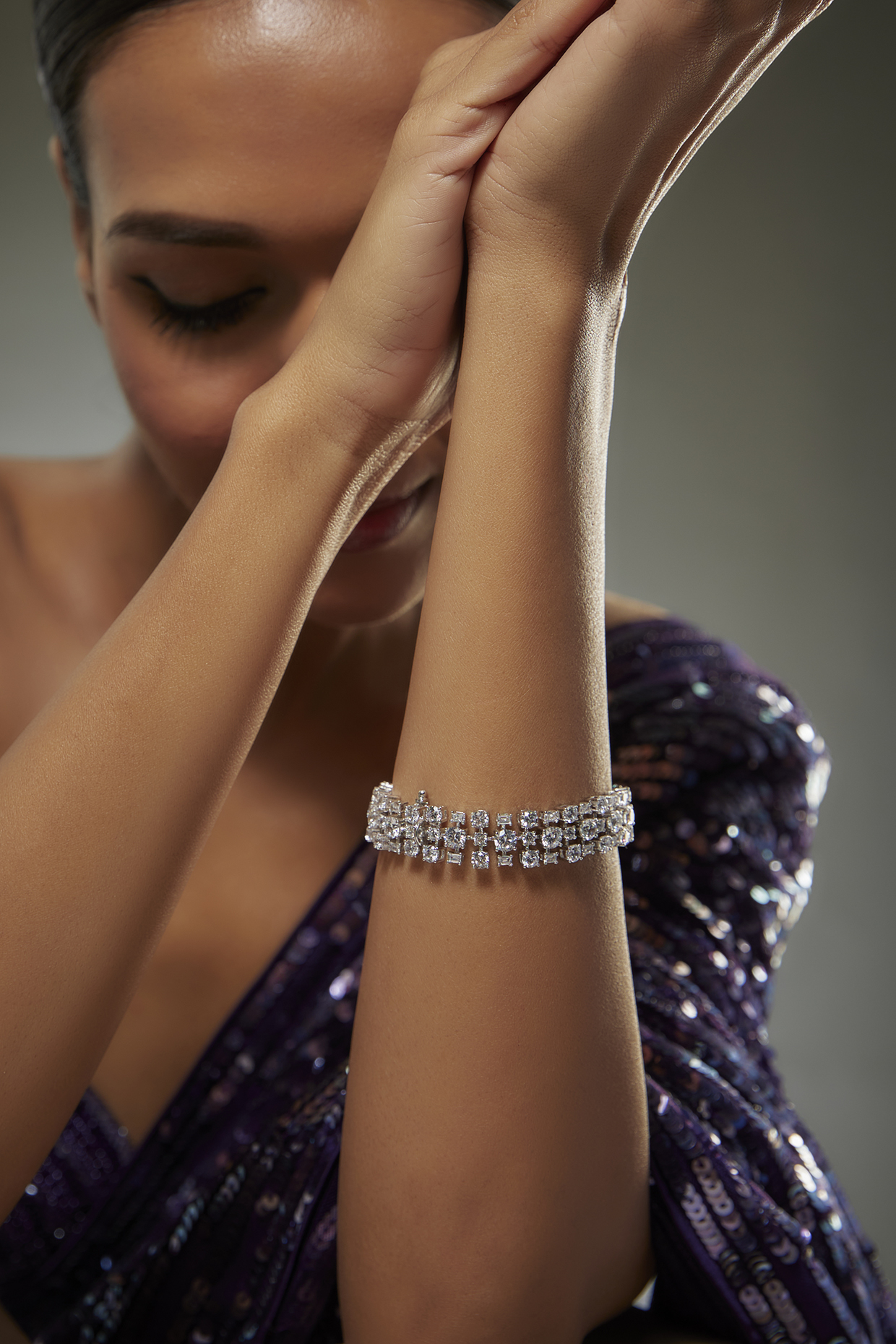 White Finish Swarovski Zircon Round Cut Bracelet In Sterling Silver by Diosa Paris Jewellery at Pernia's Pop Up Shop