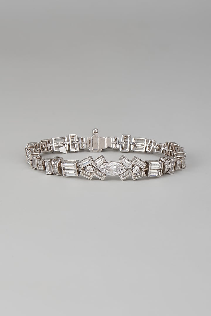 White Finish Swarovski Zircon Bracelet In Sterling Silver by Diosa Paris Jewellery at Pernia's Pop Up Shop