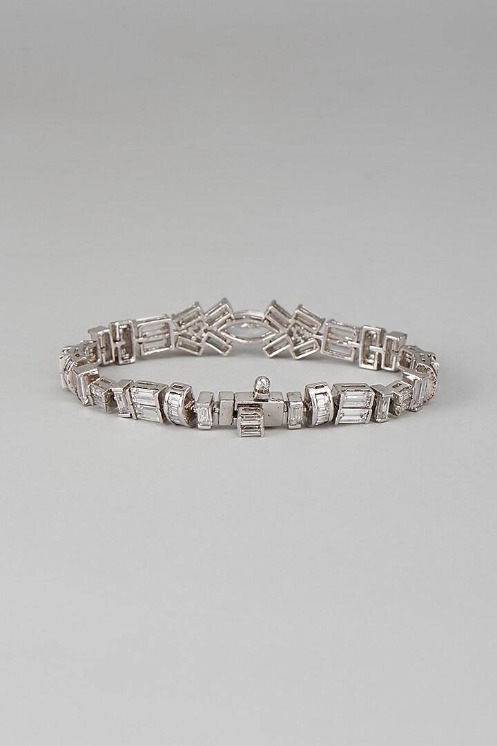 White Finish Swarovski Zircon Bracelet In Sterling Silver by Diosa Paris Jewellery at Pernia's Pop Up Shop