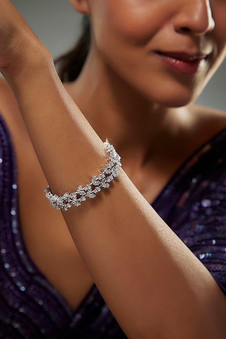 White Finish Swarovski Zircon Bracelet In Sterling Silver by Diosa Paris Jewellery at Pernia's Pop Up Shop