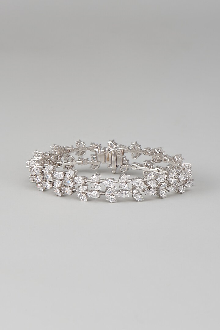White Finish Swarovski Zircon Bracelet In Sterling Silver by Diosa Paris Jewellery at Pernia's Pop Up Shop
