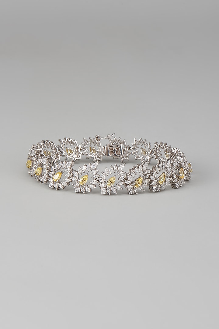 White Finish Swarovski Zircon Cuff Bracelet In Sterling Silver by Diosa Paris Jewellery at Pernia's Pop Up Shop