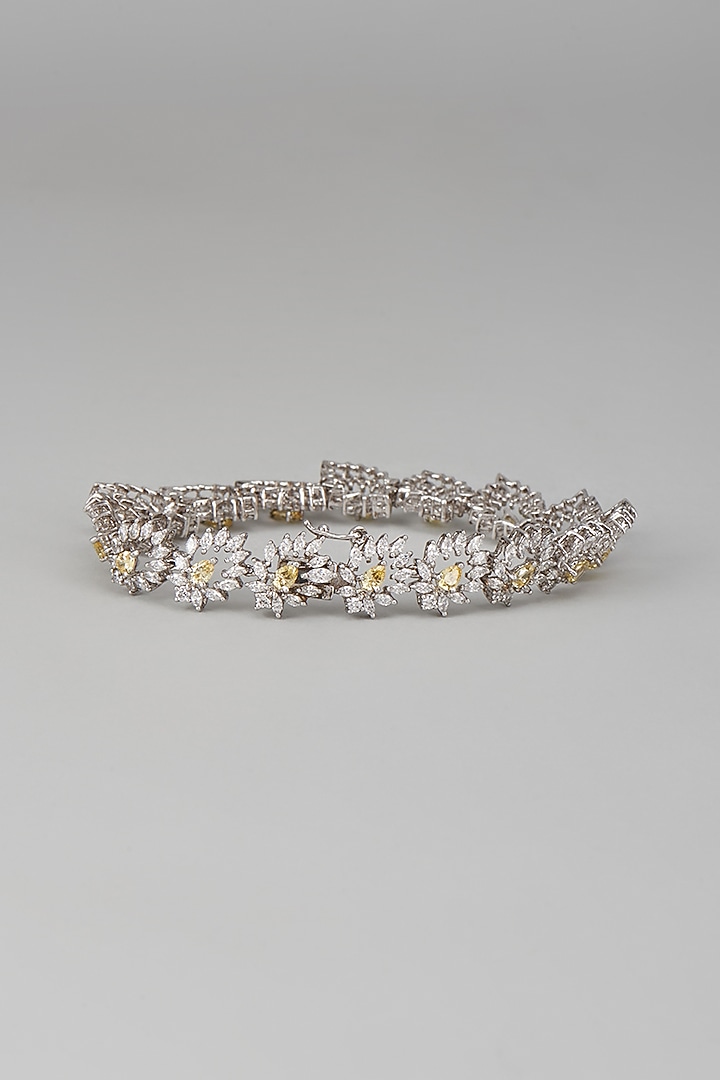 White Finish Swarovski Zircon Cuff Bracelet In Sterling Silver by Diosa Paris Jewellery at Pernia's Pop Up Shop