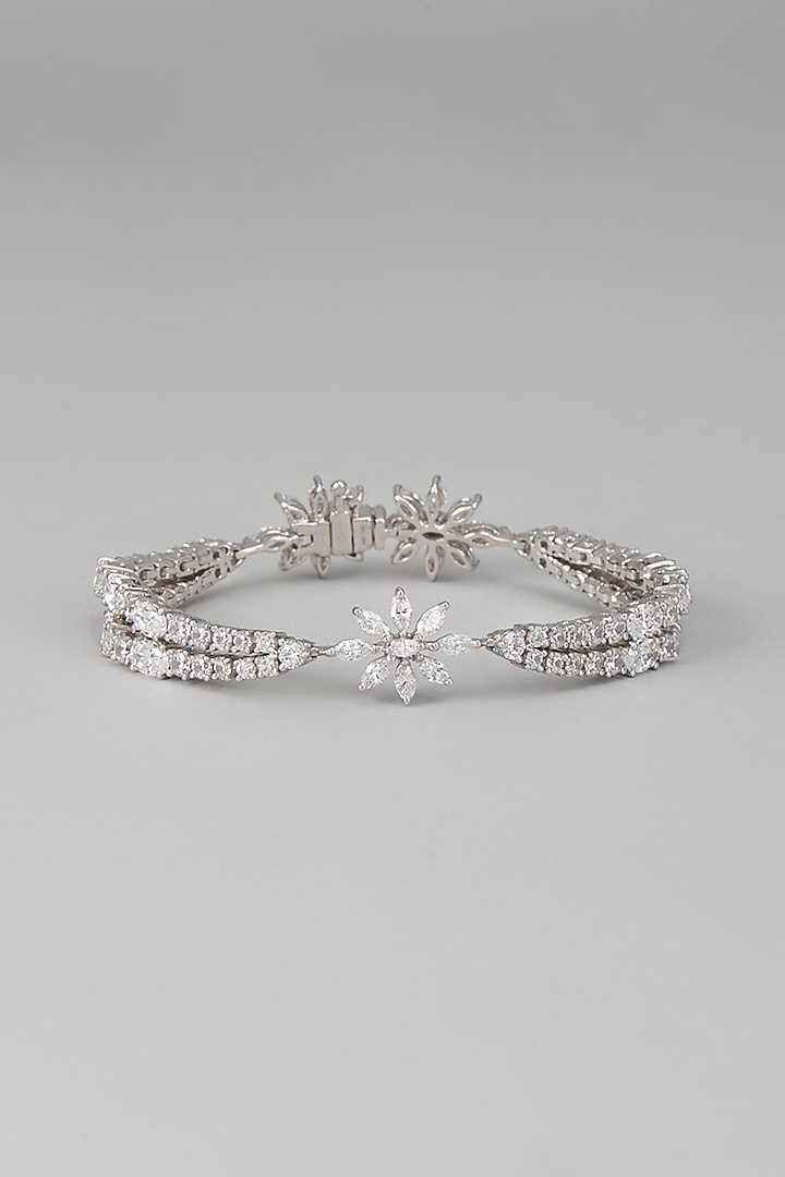 White Finish Swarovski Zircon Bracelet In Sterling Silver by Diosa Paris Jewellery at Pernia's Pop Up Shop