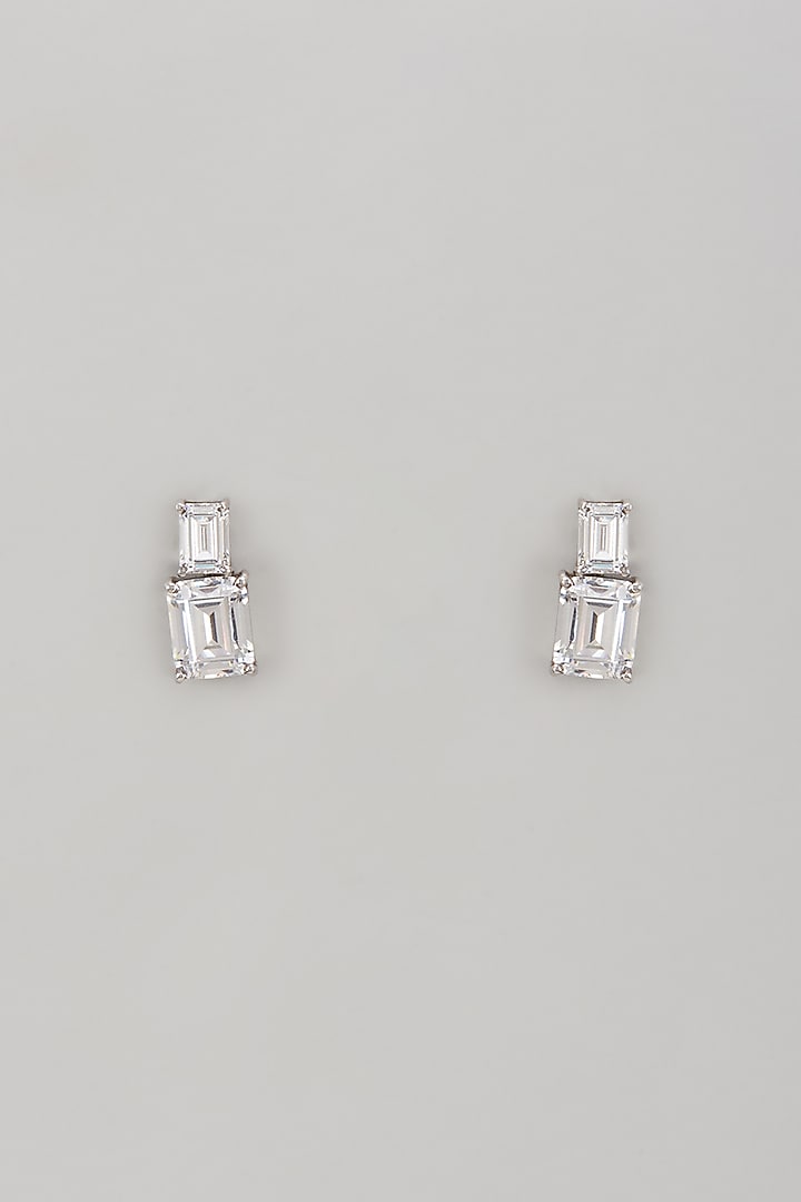White Finish Swarovski Zircon Dangler Earrings In Sterling Silver by Diosa Paris Jewellery at Pernia's Pop Up Shop