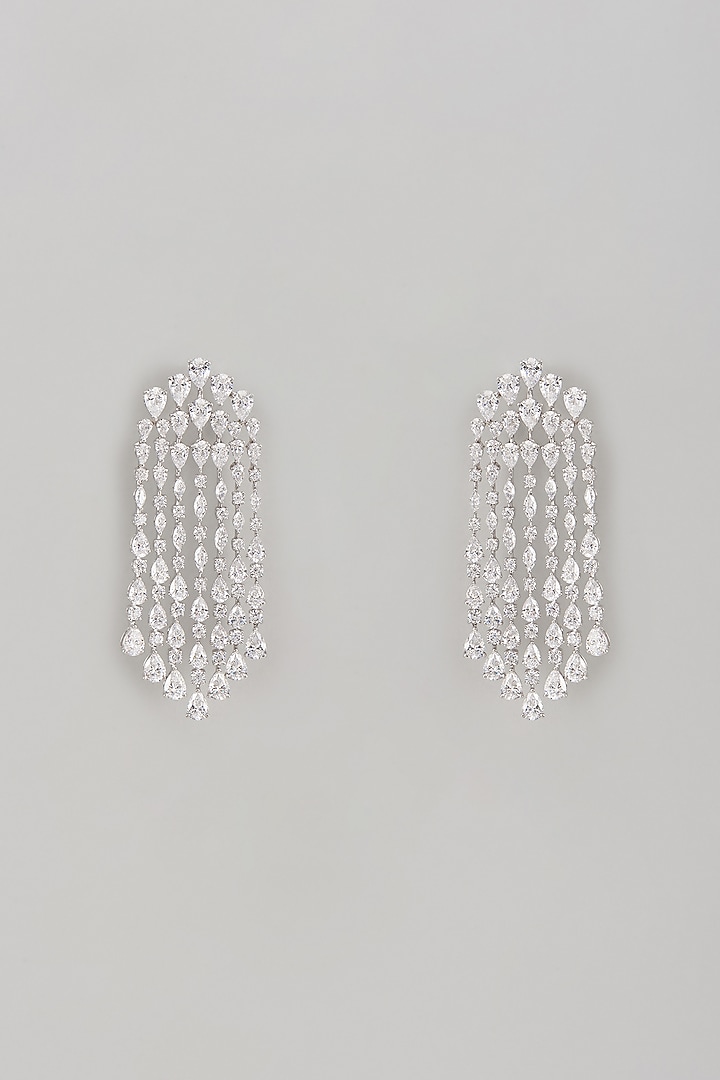 White Finish Swarovski Zircon Dangler Earrings In Sterling Silver by Diosa Paris Jewellery at Pernia's Pop Up Shop
