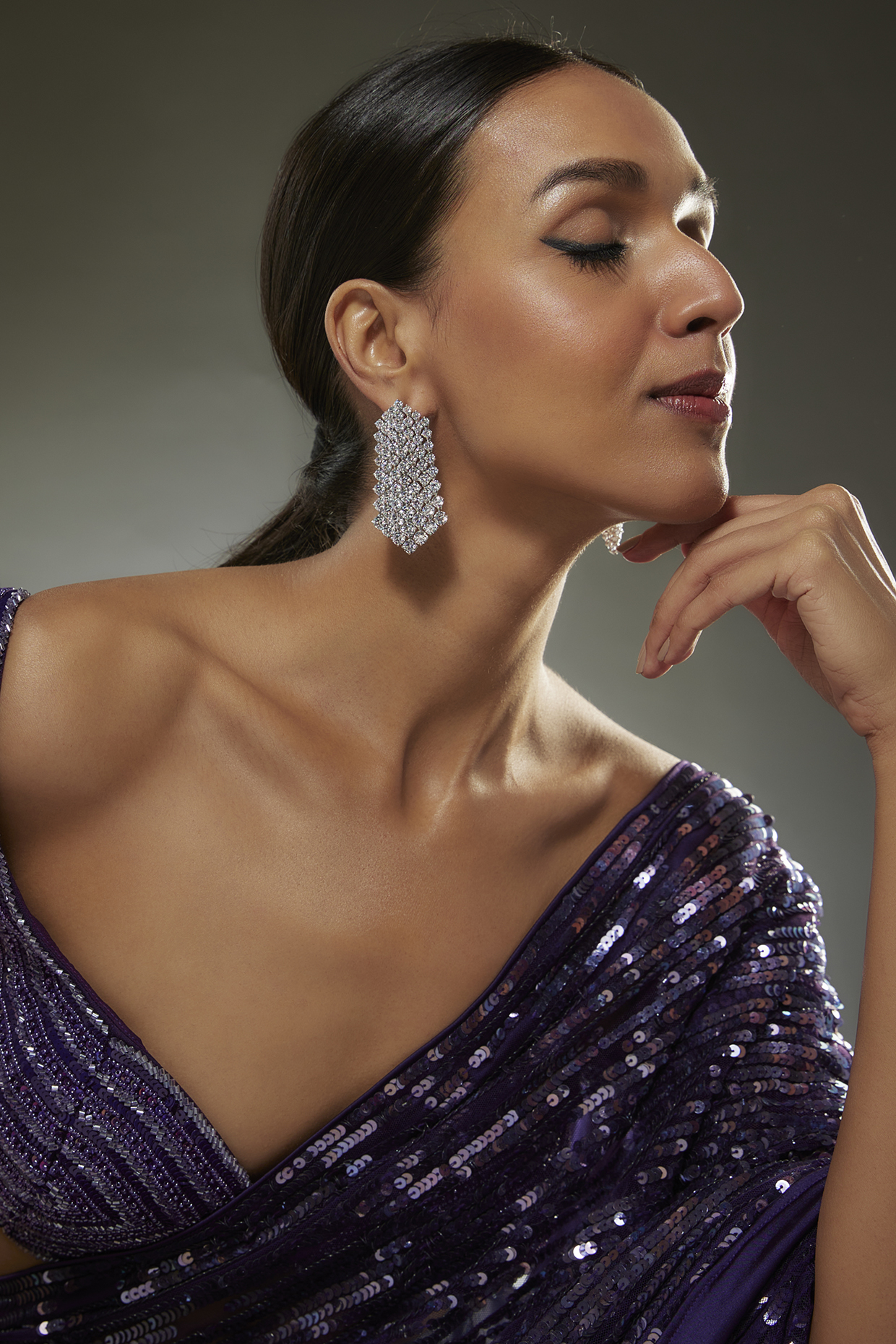 White Finish Swarovski Zircon Dangler Earrings In Sterling Silver by Diosa Paris Jewellery at Pernia's Pop Up Shop