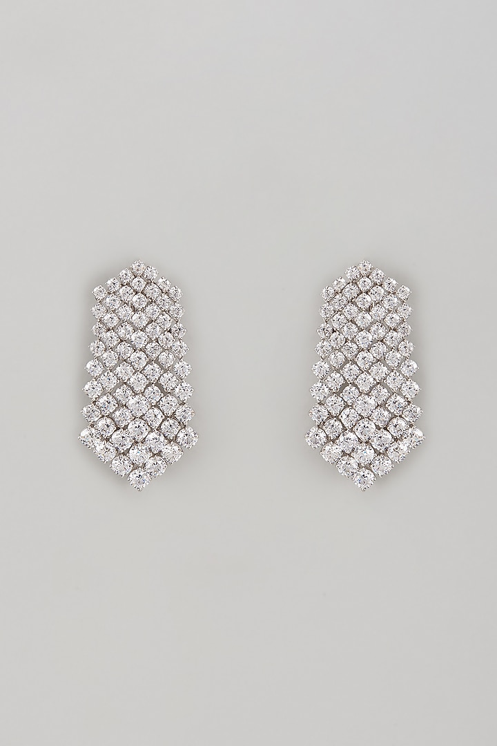 White Finish Swarovski Zircon Dangler Earrings In Sterling Silver by Diosa Paris Jewellery at Pernia's Pop Up Shop
