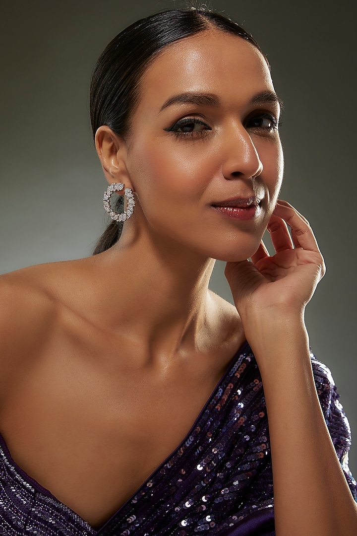 White Finish Swarovski Zircon Stud Earrings In Sterling Silver by Diosa Paris Jewellery at Pernia's Pop Up Shop