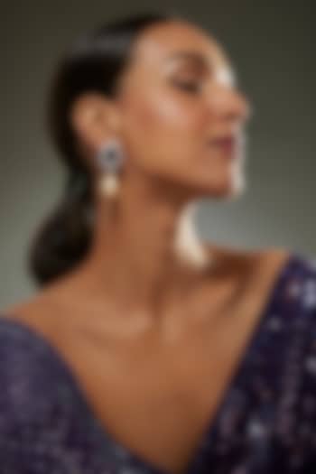 White Finish Swarovski Zircon & Sapphire Synthetic Stone Dangler Earrings In Sterling Silver by Diosa Paris Jewellery at Pernia's Pop Up Shop