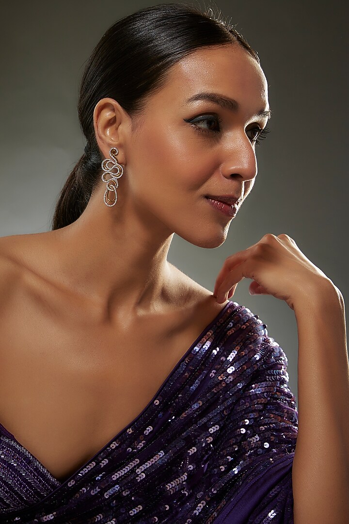 White Finish Yellow & White Swarovski Zircon Dangler Earrings In Sterling Silver by Diosa Paris Jewellery at Pernia's Pop Up Shop
