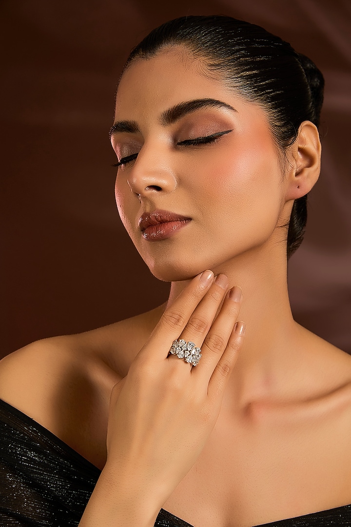 White Finish White Stone Ring In Sterling Silver by Diosa Paris Jewellery at Pernia's Pop Up Shop