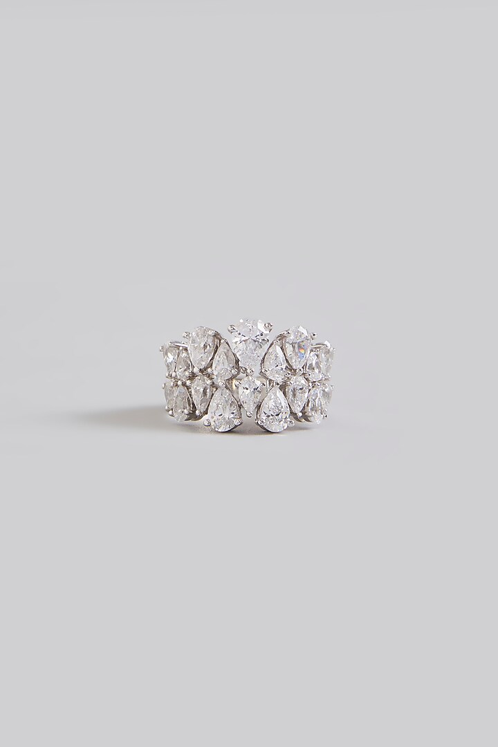 White Finish White Stone Ring In Sterling Silver by Diosa Paris Jewellery at Pernia's Pop Up Shop