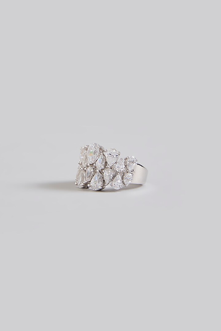 White Finish White Stone Ring In Sterling Silver by Diosa Paris Jewellery at Pernia's Pop Up Shop