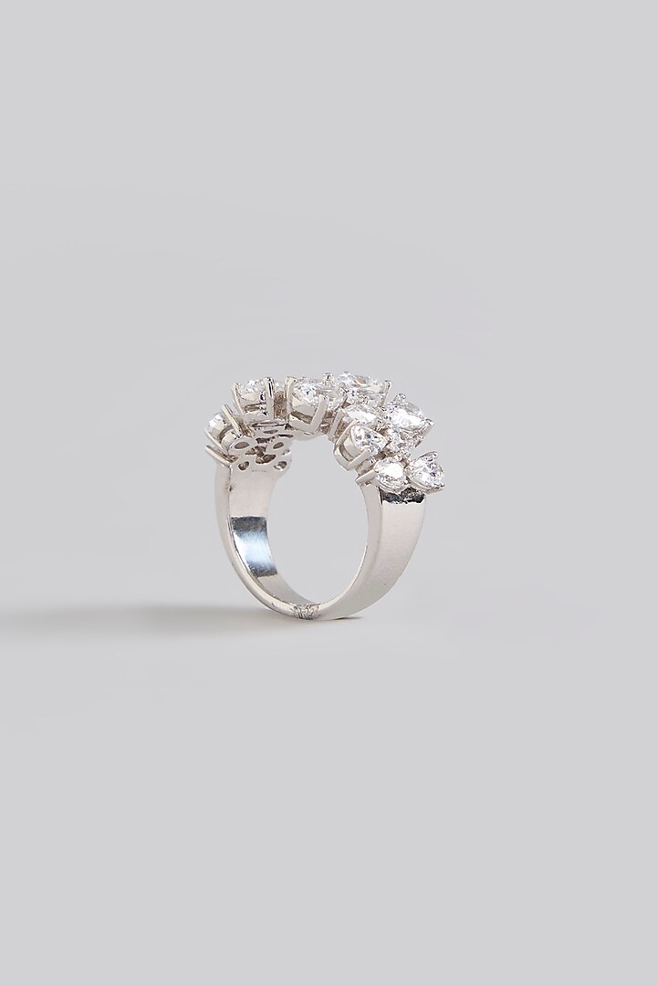 White Finish White Stone Ring In Sterling Silver by Diosa Paris Jewellery at Pernia's Pop Up Shop
