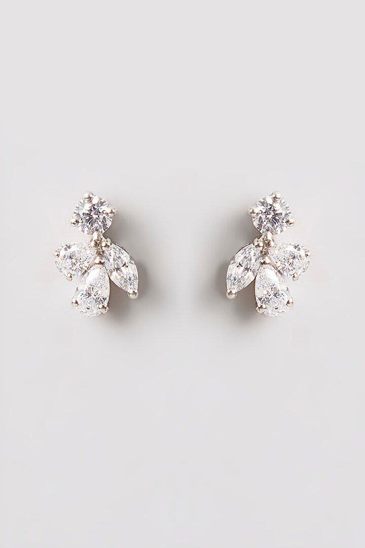 White Finish White Stone Stud Earrings In Sterling Silver by Diosa Paris Jewellery at Pernia's Pop Up Shop