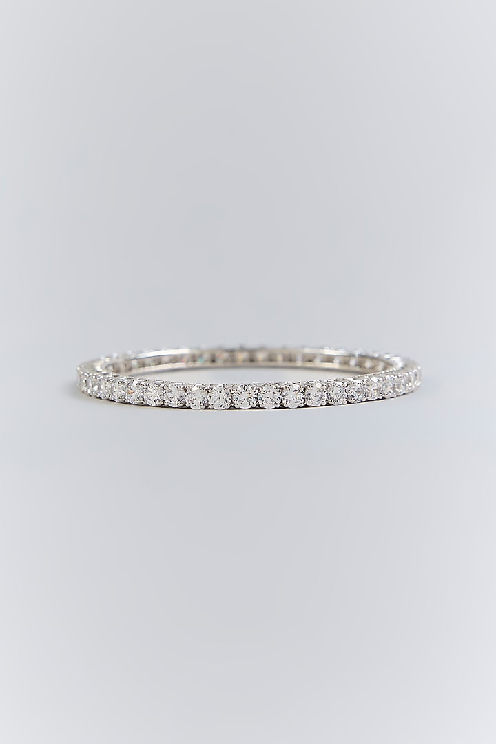 Silver Finish White Stone Bangle In Sterling Silver by Diosa Paris Jewellery at Pernia's Pop Up Shop