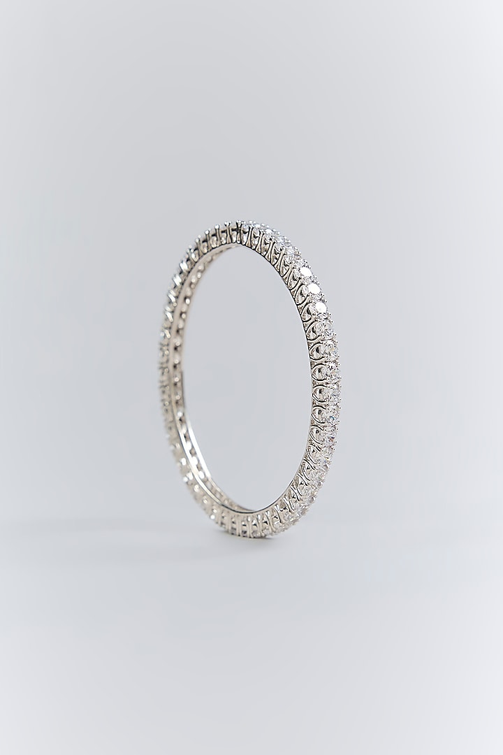 Silver Finish White Stone Bangle In Sterling Silver by Diosa Paris Jewellery at Pernia's Pop Up Shop