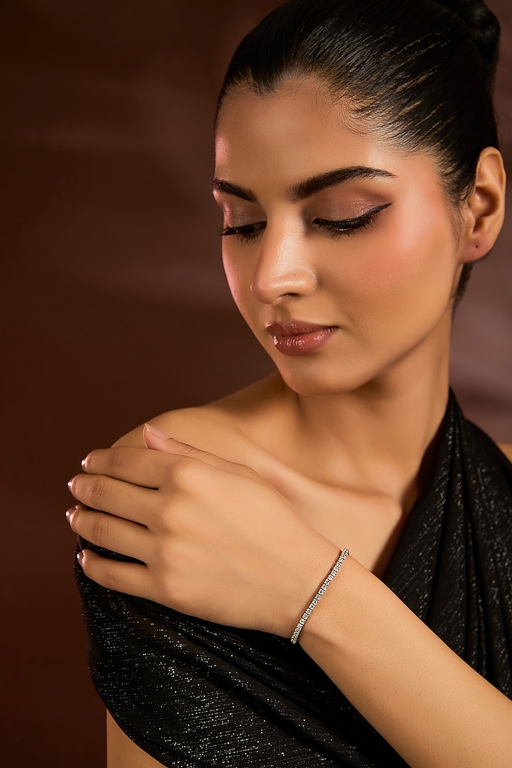 White Finish White Stone Bracelet In Sterling Silver by Diosa Paris Jewellery at Pernia's Pop Up Shop