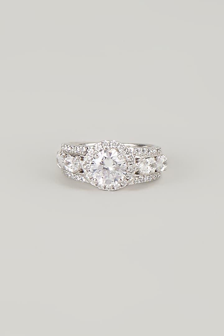 White Finish White Stone Ring In Sterling Silver by Diosa Paris Jewellery at Pernia's Pop Up Shop