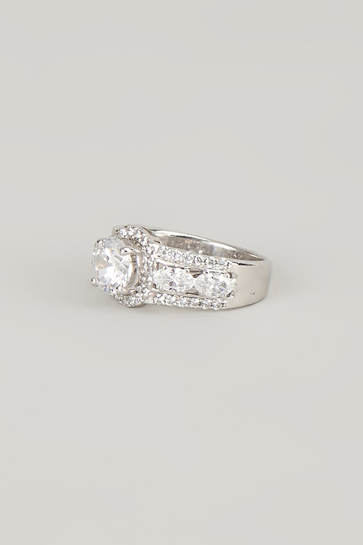 White Finish White Stone Ring In Sterling Silver by Diosa Paris Jewellery at Pernia's Pop Up Shop
