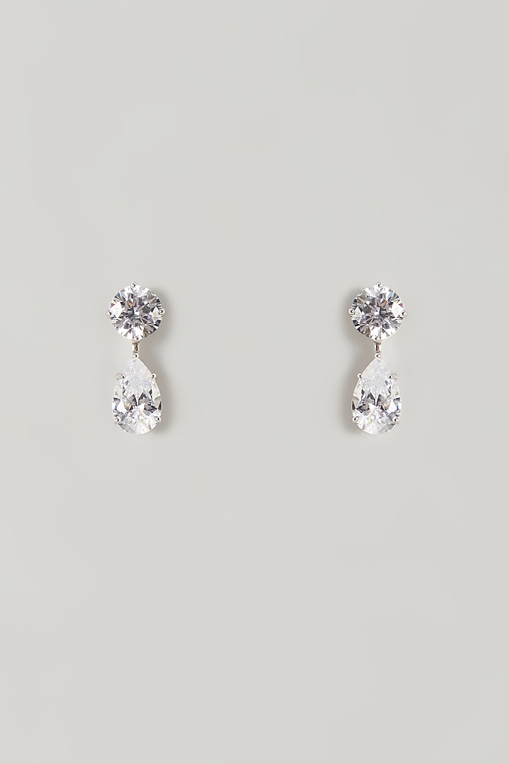 White Finish White Stone Stud Earrings In Sterling Silver by Diosa Paris Jewellery at Pernia's Pop Up Shop
