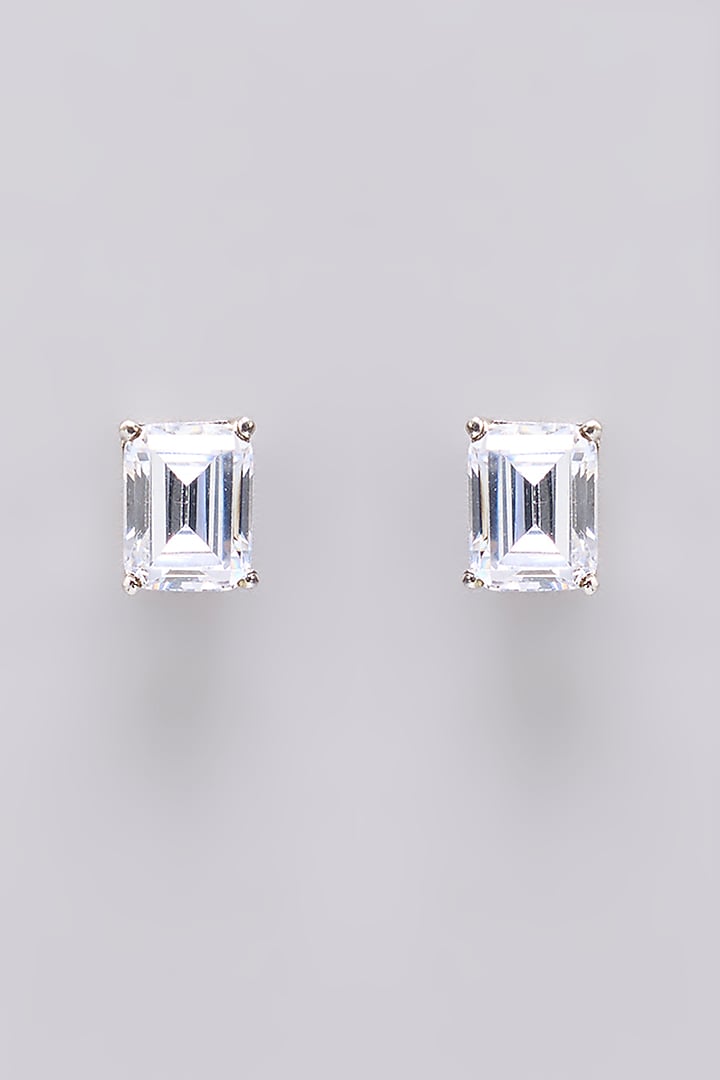 White Finish White Stone Stud Earrings In Sterling Silver by Diosa Paris Jewellery at Pernia's Pop Up Shop