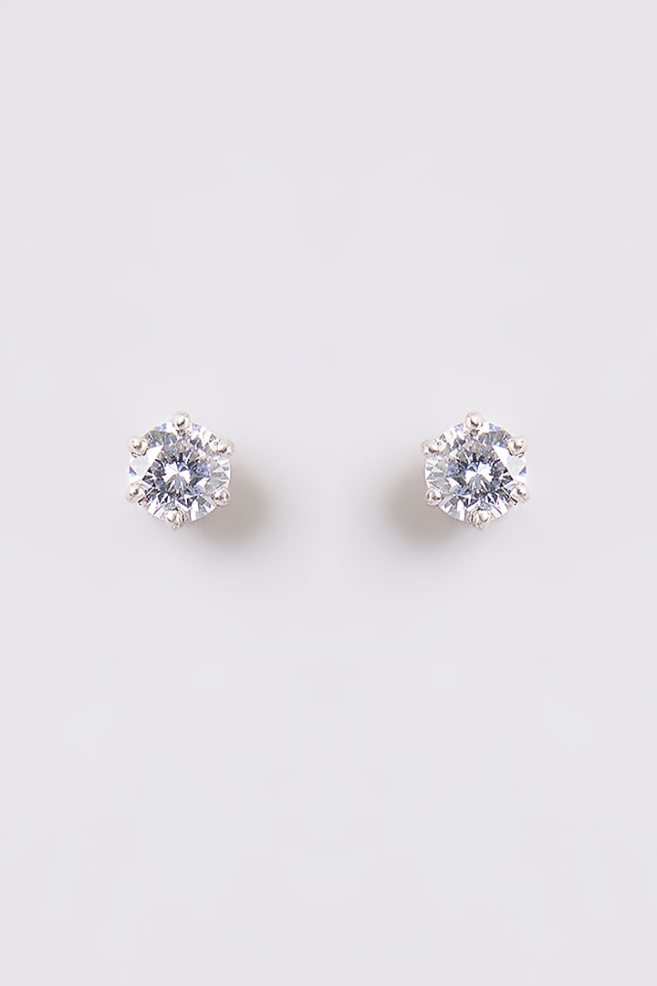 White Finish White Stone Stud Earrings In Sterling Silver by Diosa Paris Jewellery at Pernia's Pop Up Shop
