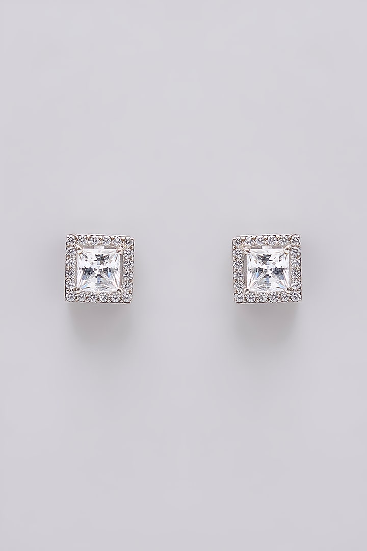 White Finish White Stone Stud Earrings In Sterling Silver by Diosa Paris Jewellery at Pernia's Pop Up Shop