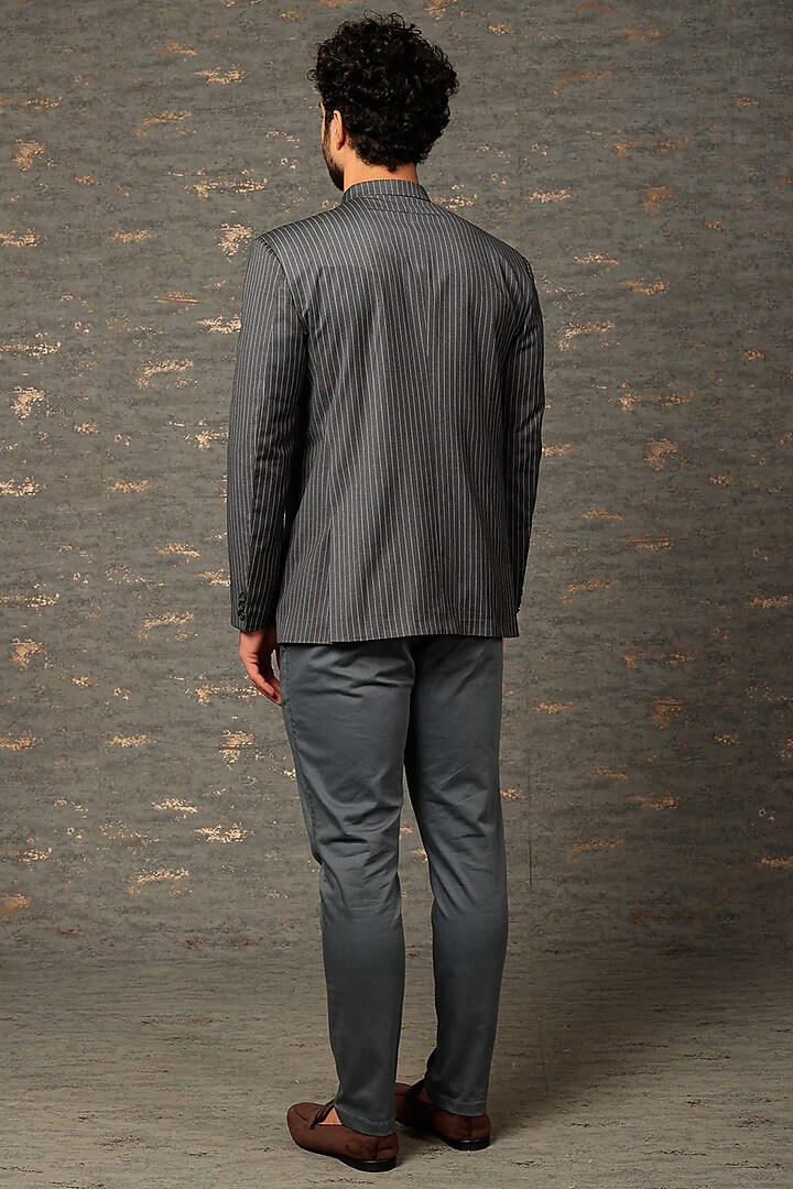 Grey Polyester Bandhgala Set by DEEPAK & MADHU at Pernia's Pop Up Shop