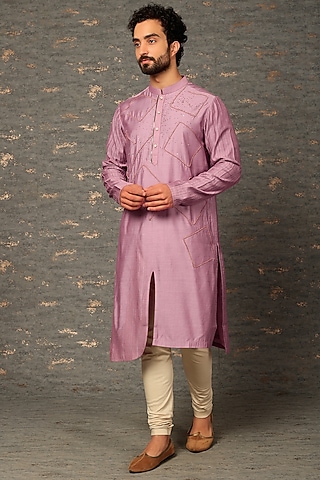 Lilac Silk Kurta Set by DEEPAK & MADHU