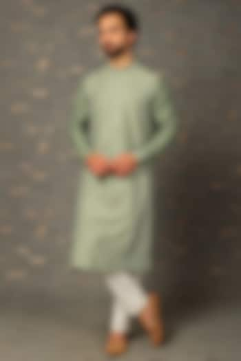 Green Silk Kurta Set by DEEPAK & MADHU