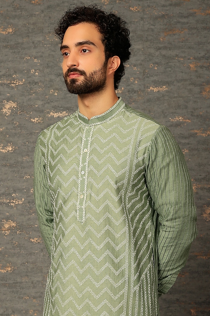 Green Silk Kurta Set by DEEPAK & MADHU at Pernia's Pop Up Shop