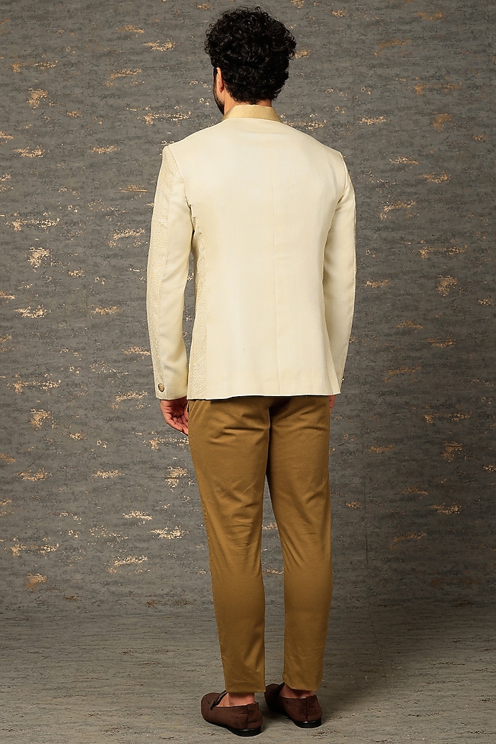Beige Polyester Bandhgala Set by DEEPAK & MADHU at Pernia's Pop Up Shop