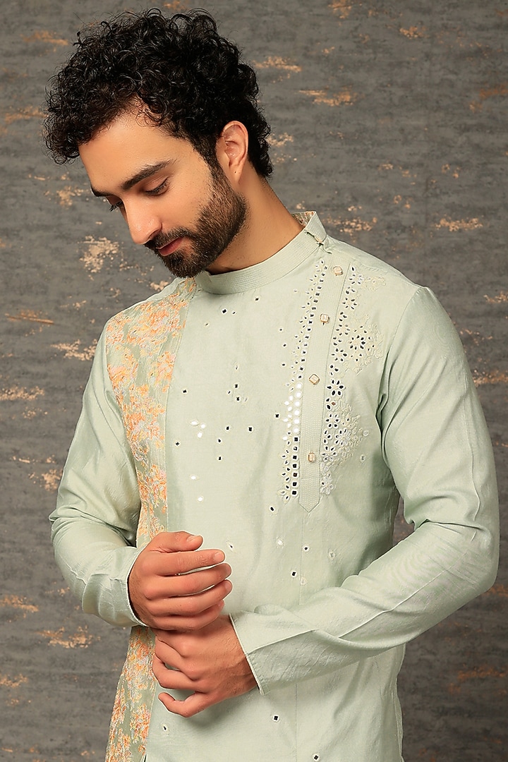 Sea Green Embroidered Kurta Set by DEEPAK & MADHU at Pernia's Pop Up Shop