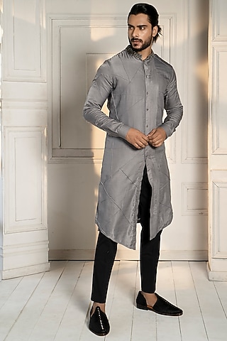 Grey Embroidered Kurta Set by DEEPAK & MADHU