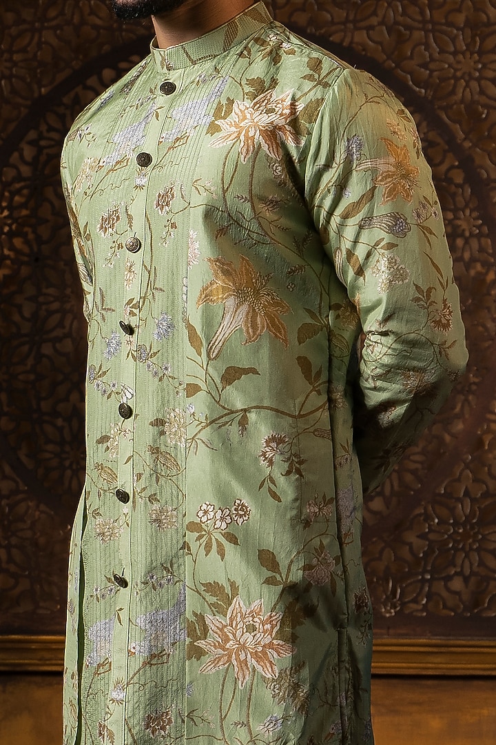 Green & Multi-Colored Floral Printed Kurta Set by DEEPAK & MADHU at Pernia's Pop Up Shop