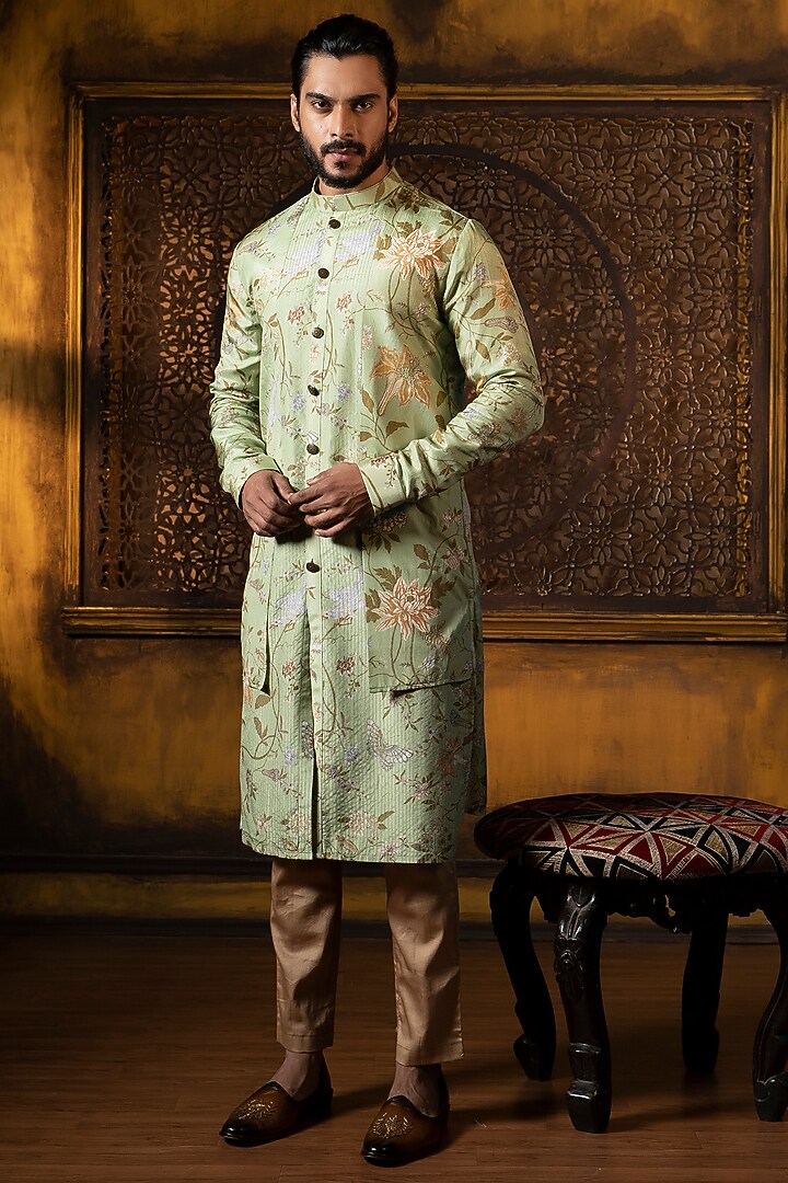 Green & Multi-Colored Floral Printed Kurta Set by DEEPAK & MADHU at Pernia's Pop Up Shop