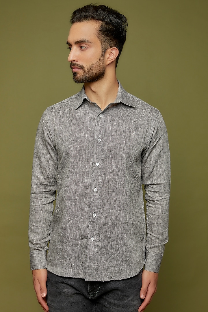 Grey Cotton Shirt by DAMERRANO