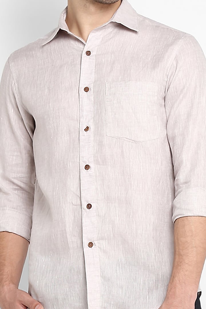 Beige Cotton Poplin Summer Shirt by DAMERRANO at Pernia's Pop Up Shop