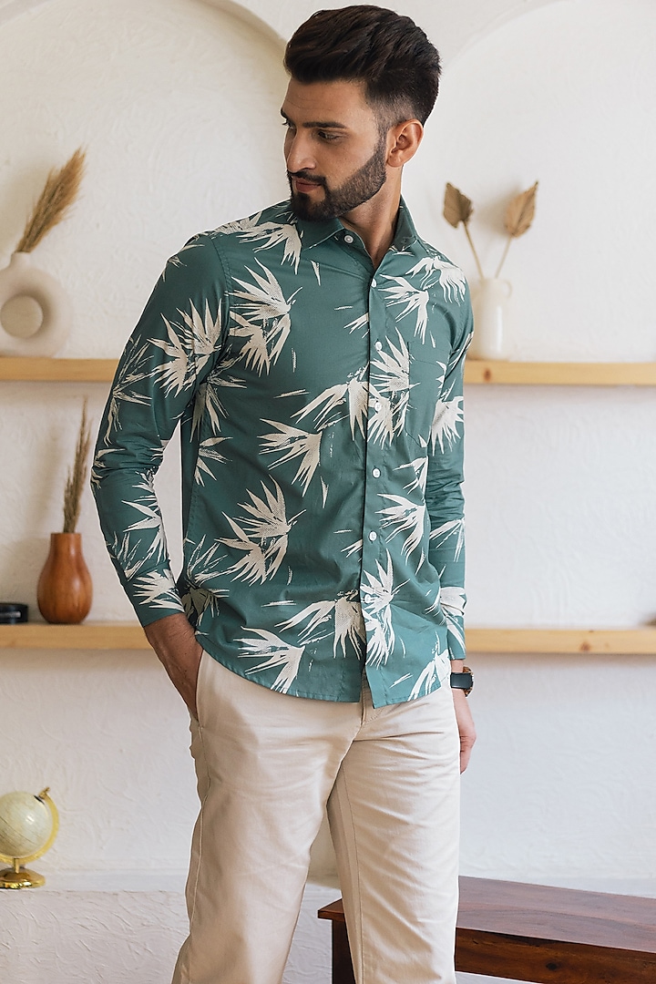 Sage Green Printed Shirt by DAMERRANO