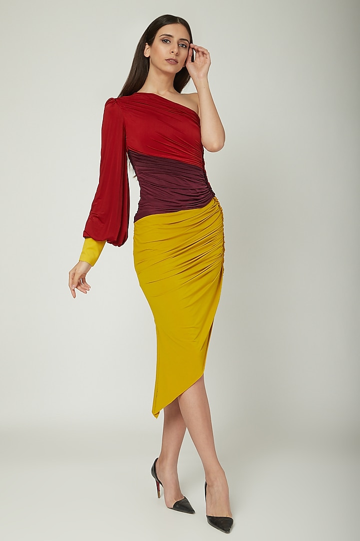 Multi Colored Dress With Ruching by Sameer Madan